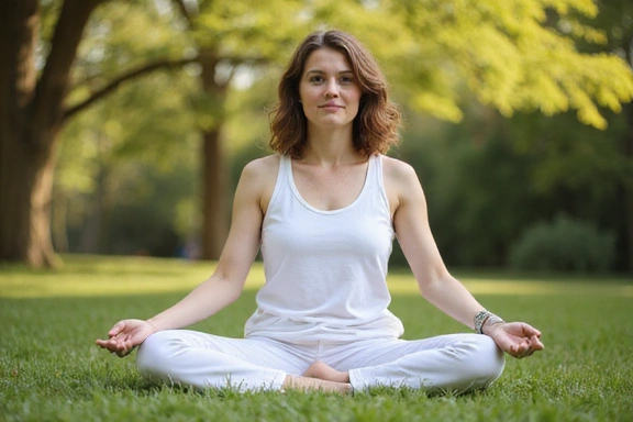 Une personne méditant ou pratiquant le yoga, symbolisant la gestion du stress