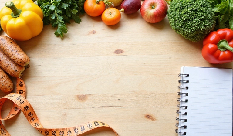 Illustration des services de NutritionÉclat avec des légumes frais et des outils de mesure