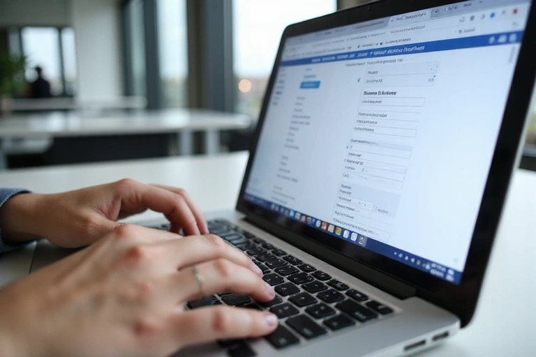 Une personne remplissant un formulaire en ligne sur un ordinateur portable, symbolisant la collecte de données sécurisée.