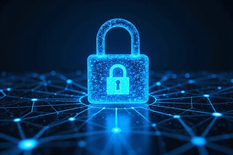 Illustration d'un cadenas numérique sécurisé sur un fond de données binaires, symbolisant la cybersécurité et la protection des informations.