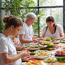 Illustration d'un atelier de cuisine saine et interactive